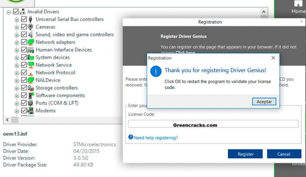 driver genius key code